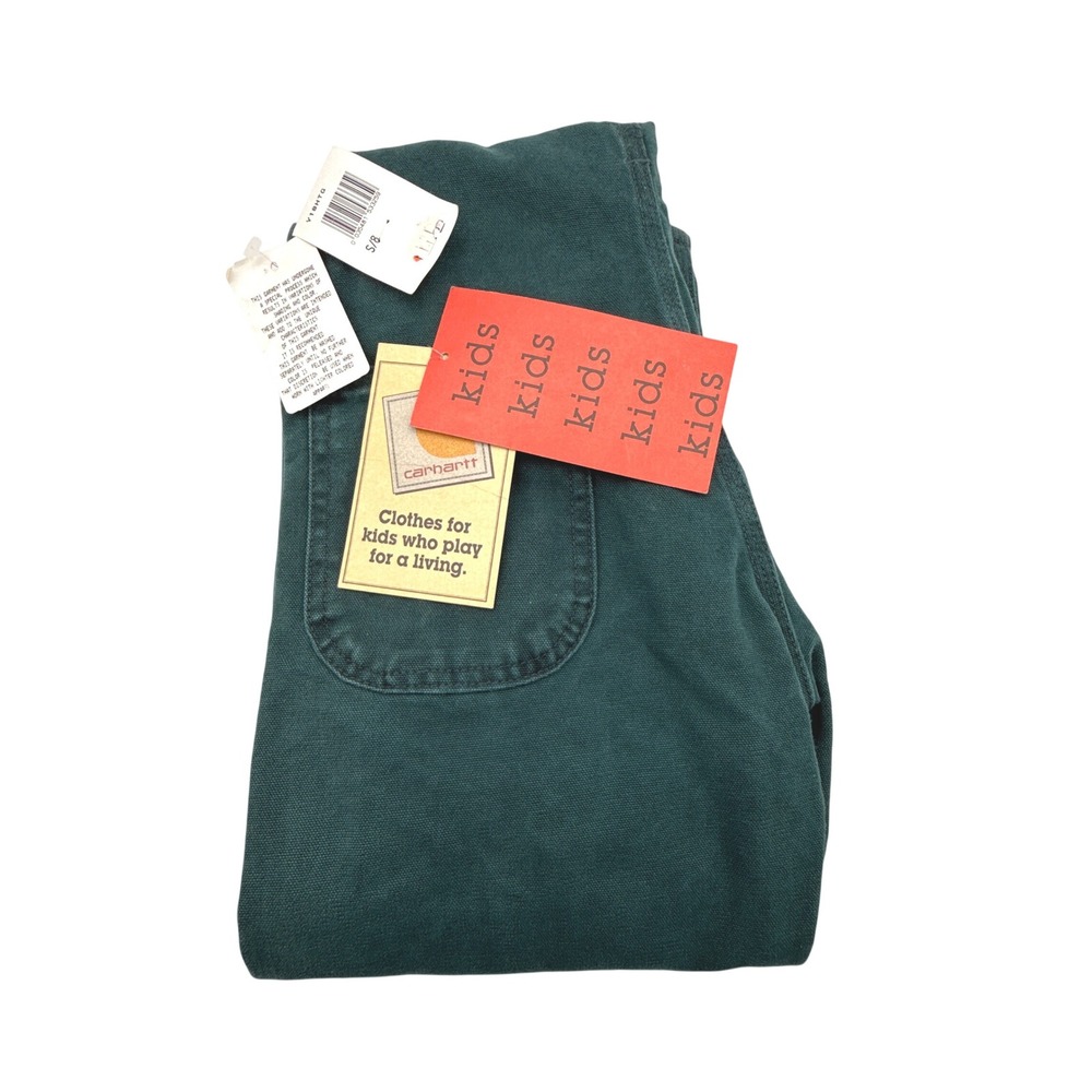 Vintage 90s Carhartt Bibs Overalls Youth Small (8) Y18 HTG Hunter Green NWT NOS